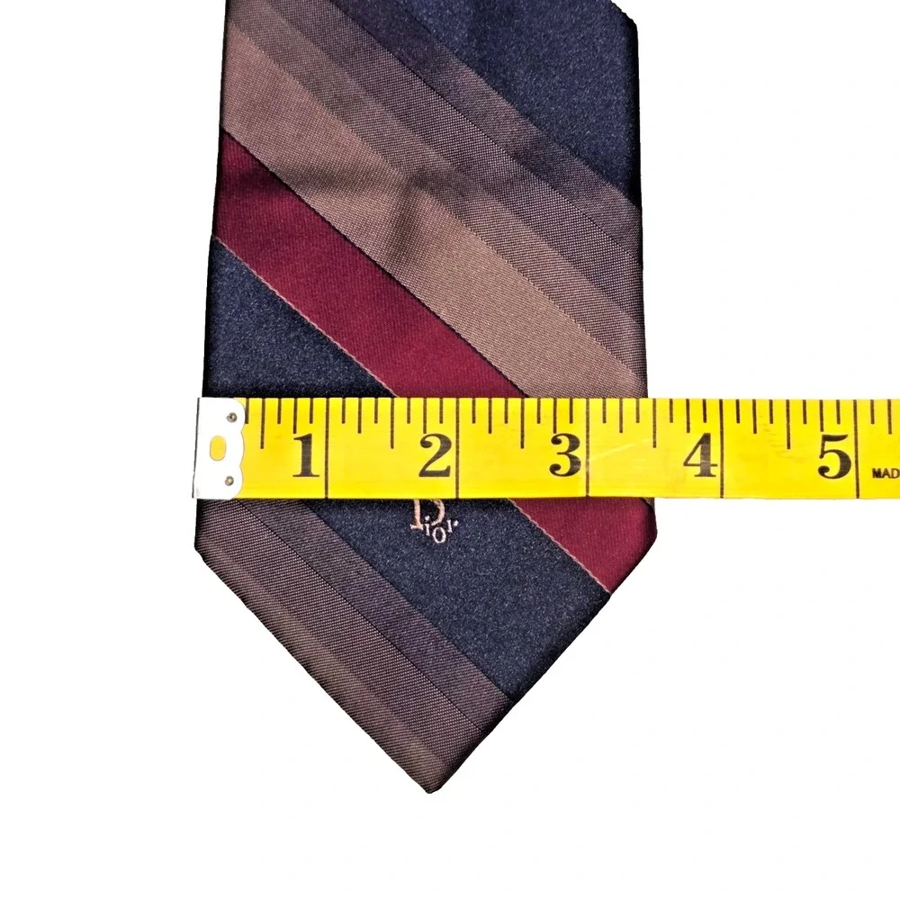Christian Dior‎ Monsieur Tie USA Striped Burgundy Blue Brown Logo 57.3x3.3